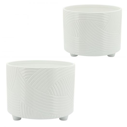 S/2 Swirl Footed Planters 10/12" , White