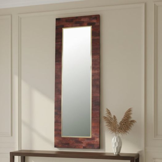 15X56 MIRROR IN WOODEN FRAME, BROWN