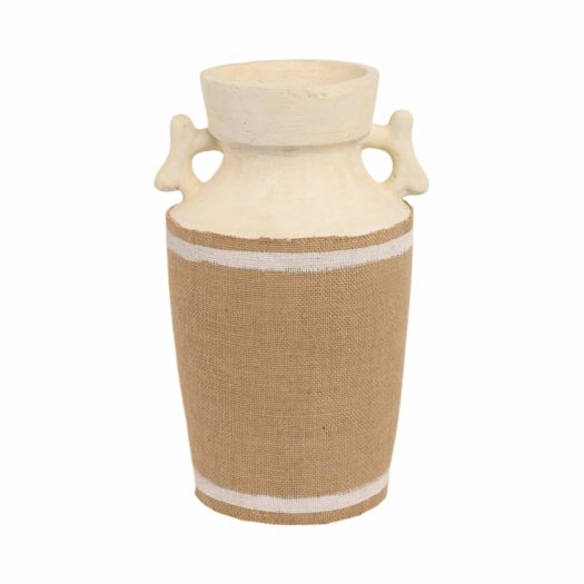 16 Burlap On Terracotta Vase, Ivory/natural