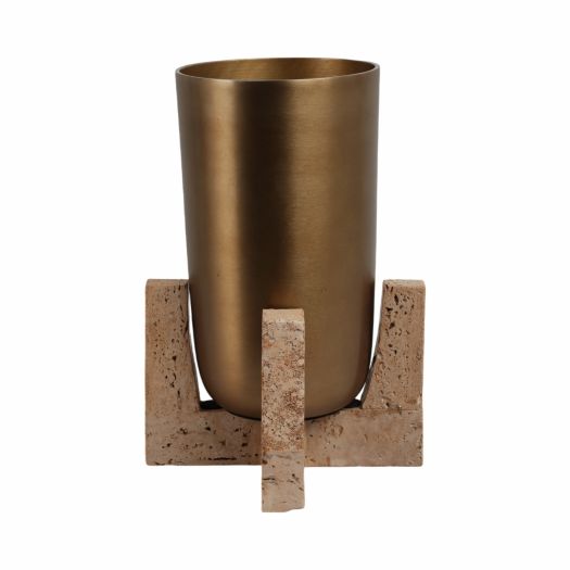 16" FRIDLEY LARGE VASE WITH TRAVERTINE BASE