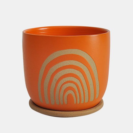 Cer, 8" Arch Planter W/ Saucer, Orange