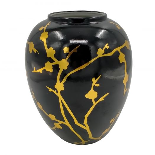 CER 10"H, JAR W/ GOLD DECAL, BLACK