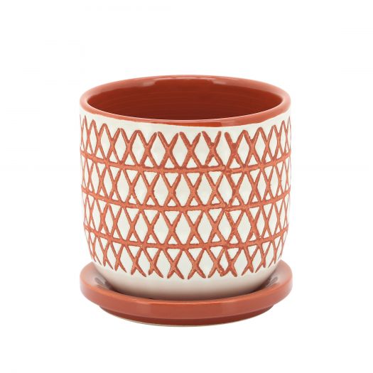 CER, 5 X-PLANTER W/ SAUCER, ORANGE