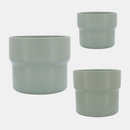 Cer, S/3 7/9/10"D Mushroom Planters, Greeen