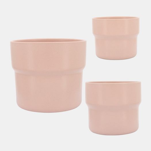 Cer, S/3 7/9/10"D Mushroom Planters, Blush