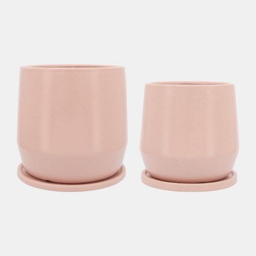 Cer, S/2 7/10"D Planters W/ Saucer, Blush