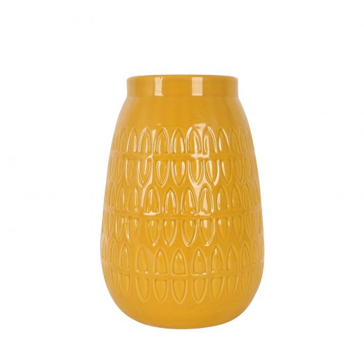 CER, 10"H CARVED VASE, MUSTARD GOLD