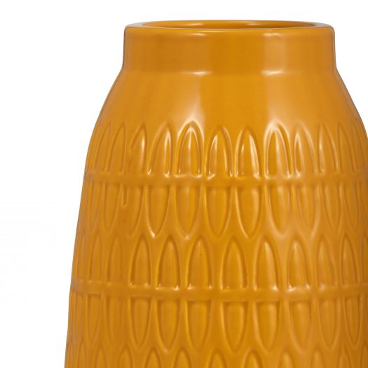 CER, 10"H CARVED VASE, MUSTARD GOLD