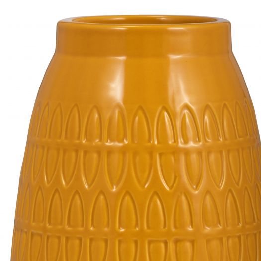 CER, 8"H CARVED VASE, MUSTARD GOLD