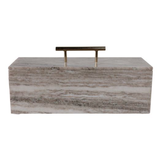 16x7 Marble Rectangular Box With Handle, Beige/go