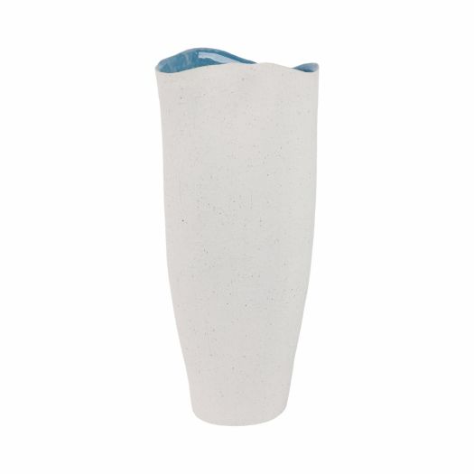 16x7 Textured Organic Vase Reactive Inside, White
