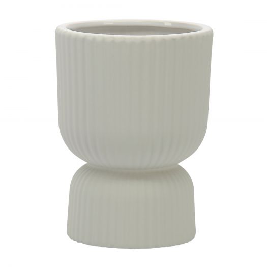 CER, 6"H RIBBED VASE, WHITE