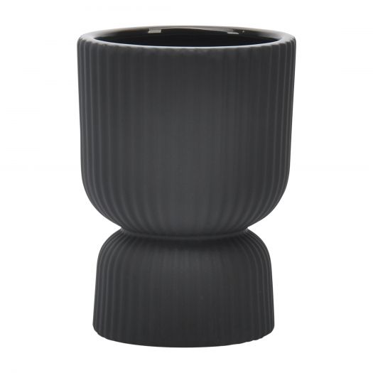 CER, 6"H RIBBED VASE, BLACK