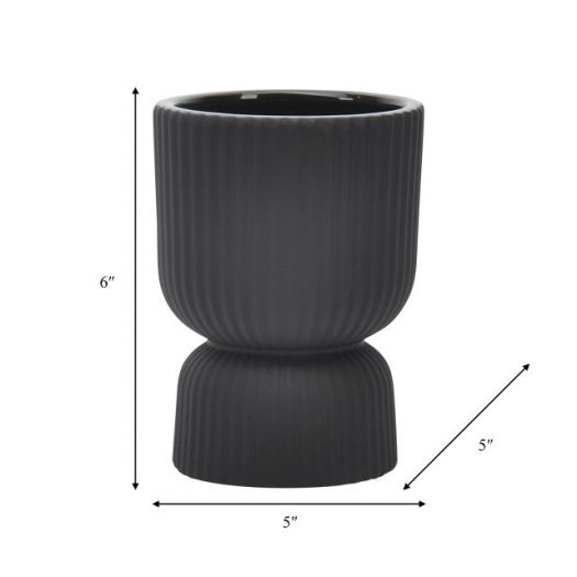 CER, 6"H RIBBED VASE, BLACK