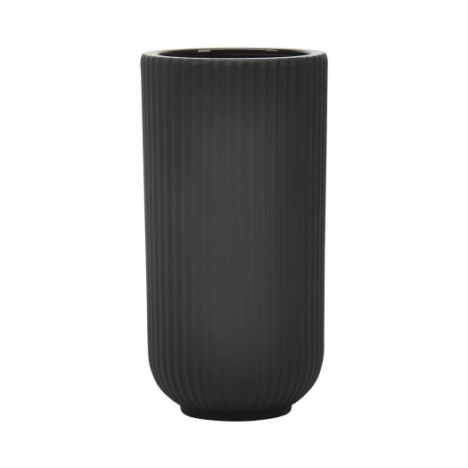 CER, 9"H RIDGED VASE, BLACK