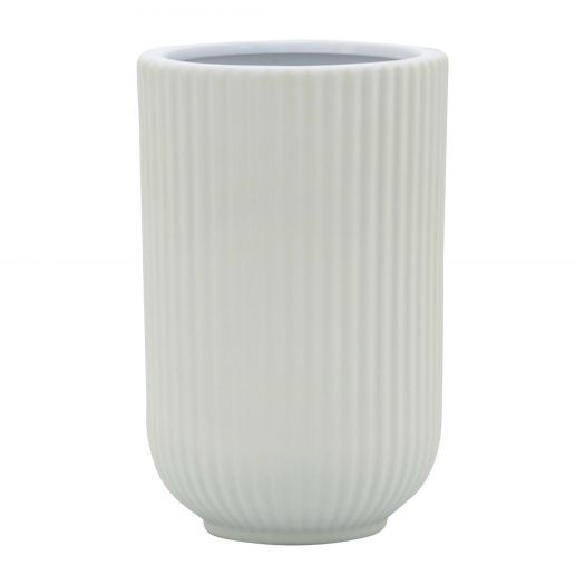 CER, 7"H RIDGED VASE, WHITE