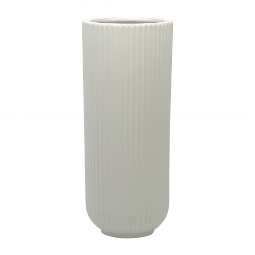 CER, 11"H RIDGED VASE, WHITE