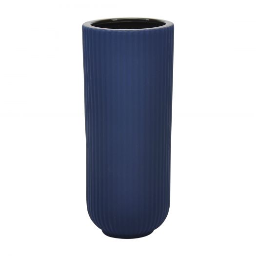 CER, 11"H RIDGED VASE, NAVY