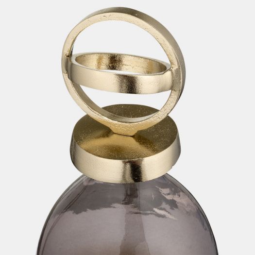 GLASS,16",BOTTLE W/SPHERE LID,WHITE/GOLD