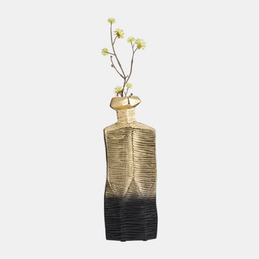 METAL,16",RIGGED VASE,GOLD/BLACK