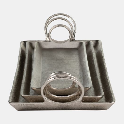 METAL, S/3 24X6/30X8/33X10" CASTED TRAYS, METALLIC