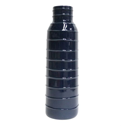 CER, 17"H TRIBAL VASE, NAVY BLUE