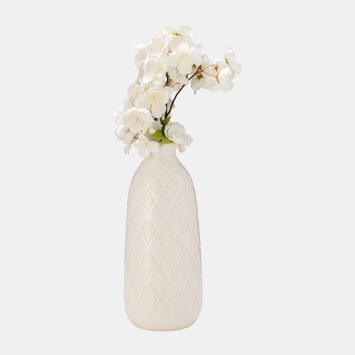 CER, 12" PLAID TEXTURED VASE, BEIGE