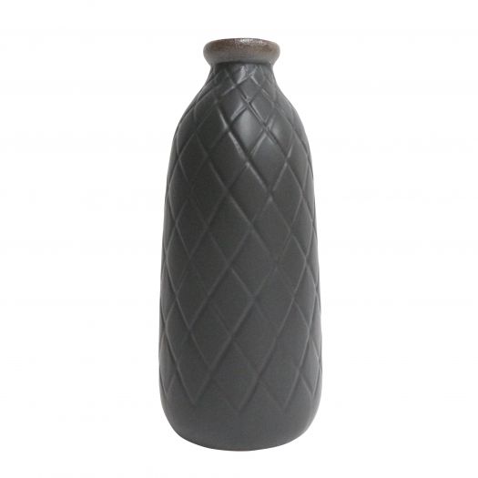 CER, 16" PLAID TEXTURED VASE, BLACK