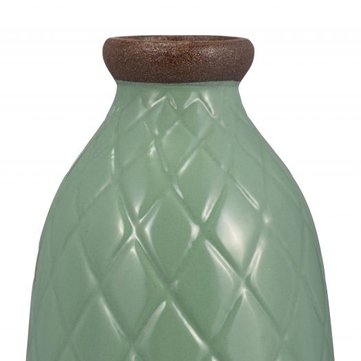 CER, 12" PLAID TEXTURED VASE, DARK SAGE