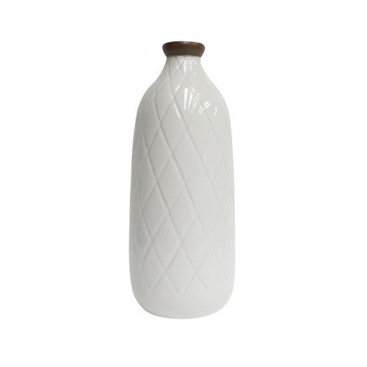 CER, 12" PLAID TEXTURED VASE, WHITE