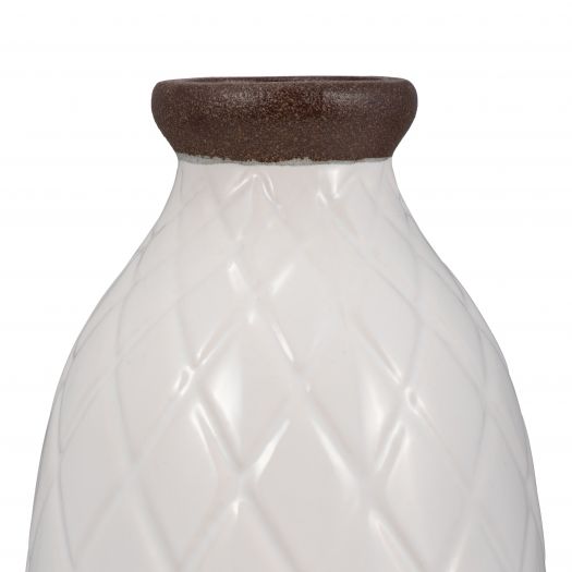 CER, 12" PLAID TEXTURED VASE, WHITE