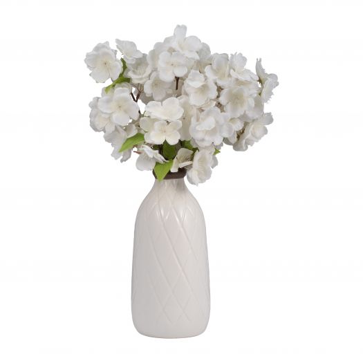 CER, 9" PLAID TEXTURED VASE, WHITE