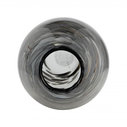 GLASS, 13"H SWIRL VASE, BLACK