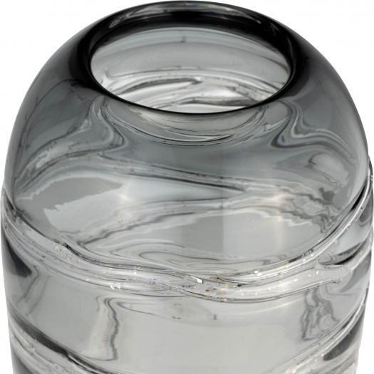 GLASS, 13"H VEINED VASE, SMOKE