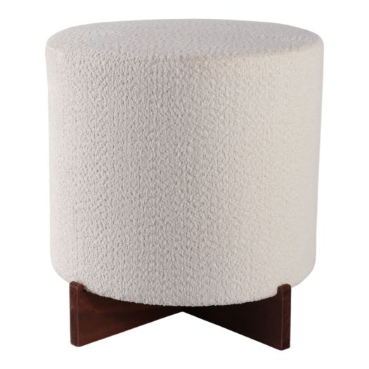 18 Modern Teddy Ottoman With Wood Base, Ivory