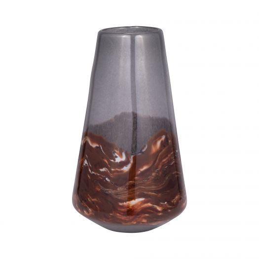 GLASS, 14" VASE GREY/BROWN