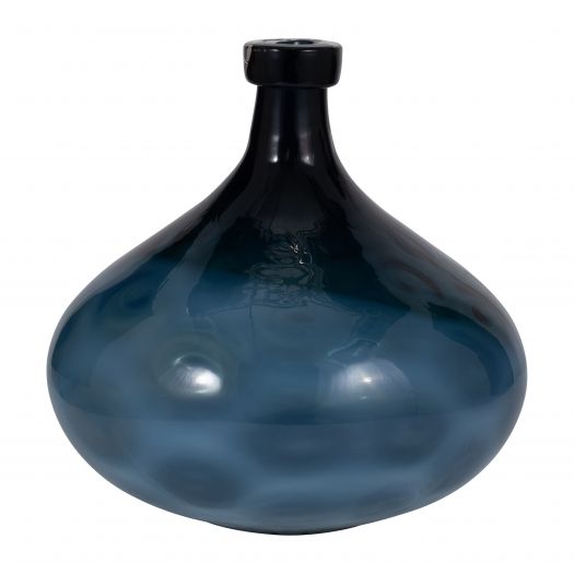 GLASS, 13" DIMPLE VASE BLUE