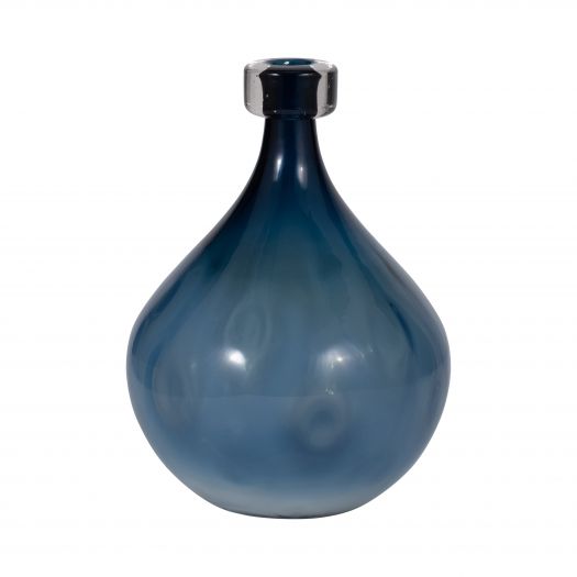 GLASS, 11" DIMPLE VASE BLUE