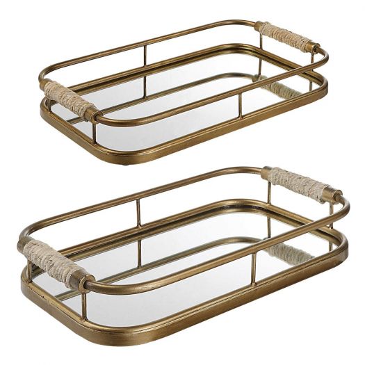 Uttermost Rosea Brushed Gold Trays, S/2