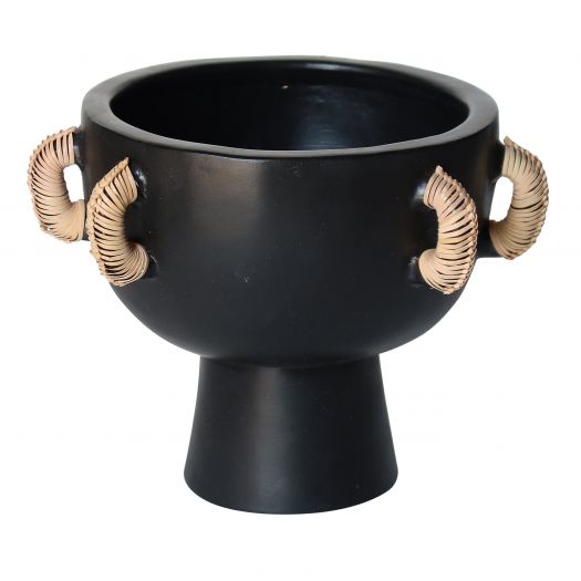 TERRACOTTA, 11"H EARED BOWL ON STAND VASE, BLACK