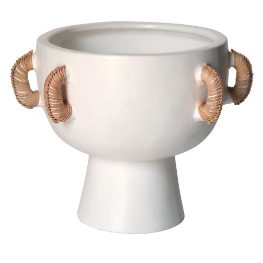 TERRACOTTA, 11"H EARED BOWL ON STAND VASE, WHITE