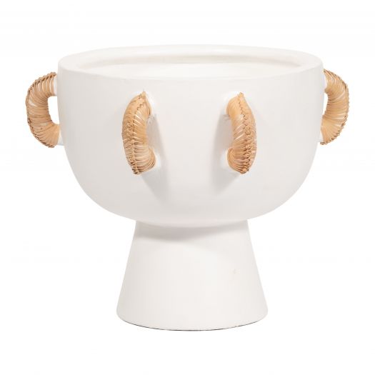 TERRACOTTA, 11"H EARED BOWL ON STAND VASE, WHITE