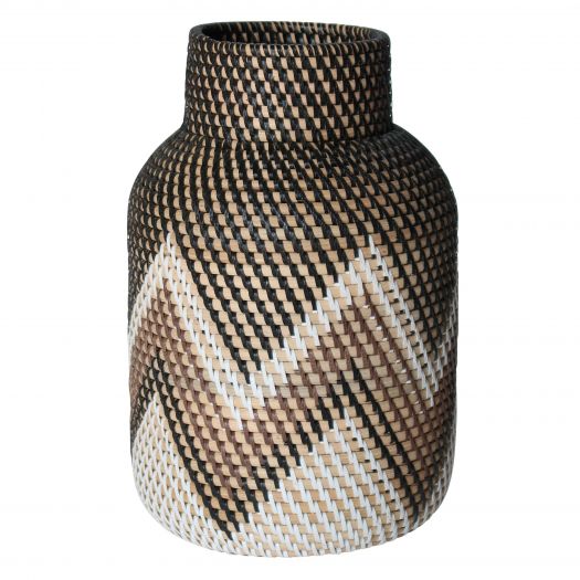 RATTAN, 13"H WOVEN CHEVRON VASE, MULTI