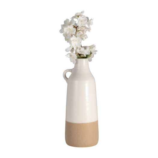 CER, 14" BOTTLE VASE, WHITE/TAN