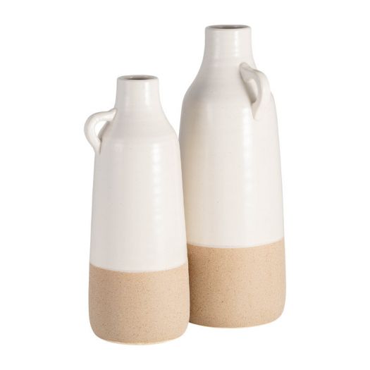 CER, 14" BOTTLE VASE, WHITE/TAN