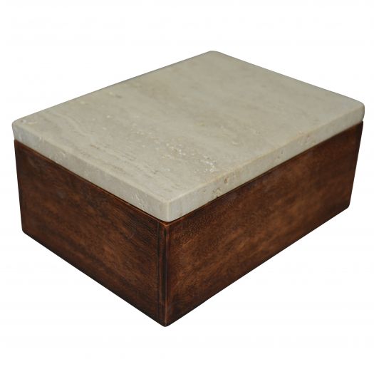 TRAVERTINE, 7" BOX WITH WOOD BASE, NATURAL