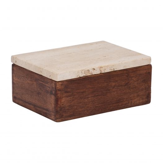 TRAVERTINE, 7" BOX WITH WOOD BASE, NATURAL