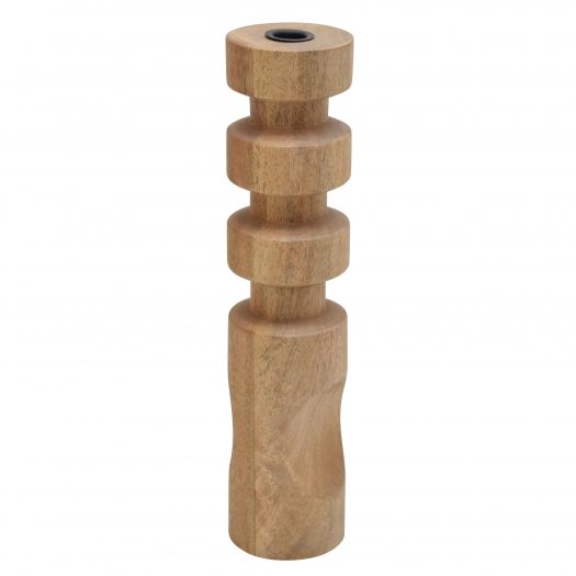 WOOD, 14" STACKED TAPER CANDLEHOLDER NATURAL
