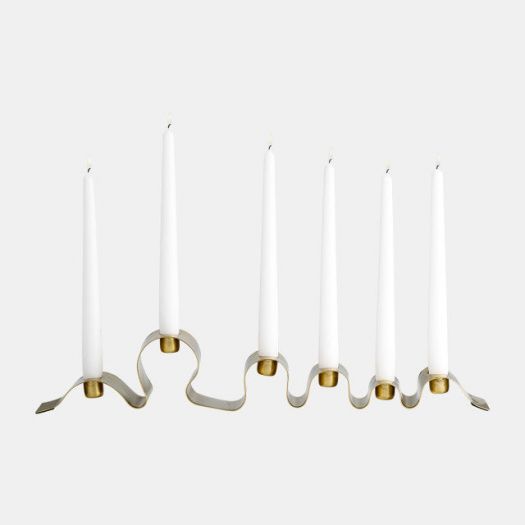 METAL, 20" RIBBON 6-TAPER CANDLE HOLDER, GOLD