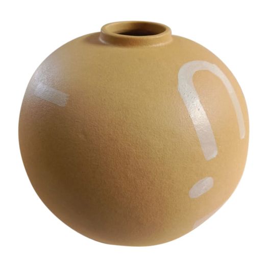 STONEWARE, 9" AZTEC VASE, MUSTARD